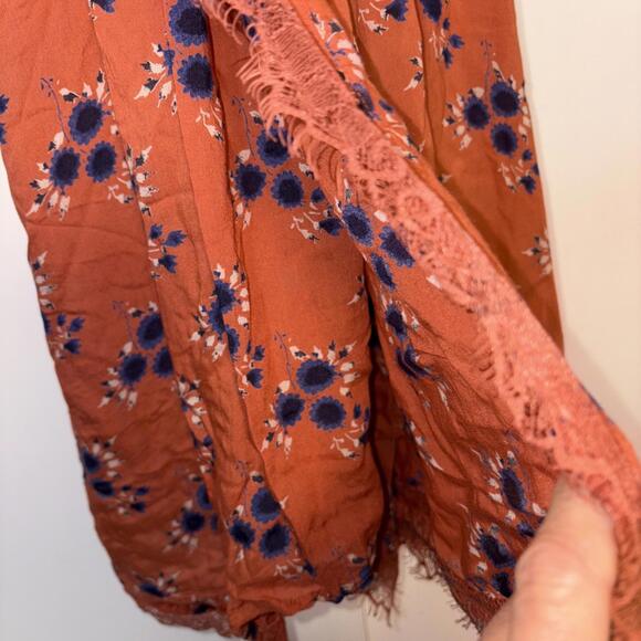 Intimately Free People Orange Floral Mini Dress Lace Wrap Eyelet Medium New - Picture 7 of 13